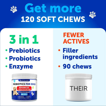 2 Pack Probiotics for Dogs 240 Soft Treats Chews for Gut Health Itchy Skin Allergies Immunity Yeast Balance 6 Dog Probiotics Digestive Enzymes with Prebiotic Fiber Reduce Diarrhea Gas