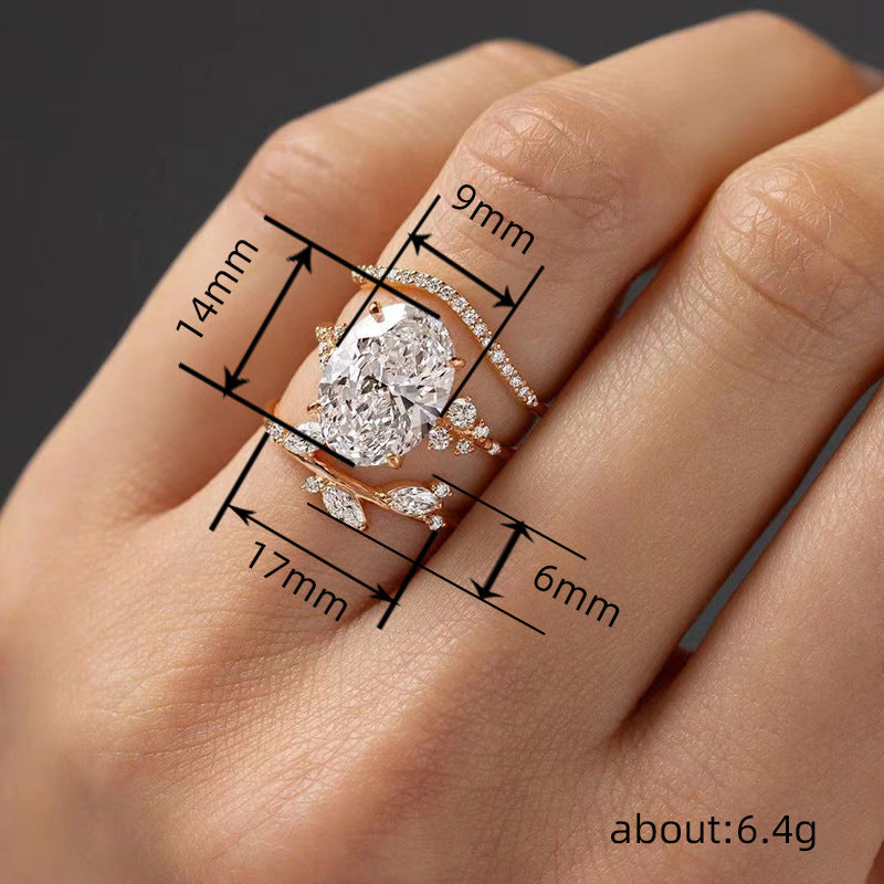 Zircon Ring Set Goose Egg-shaped Cut Ring For Women