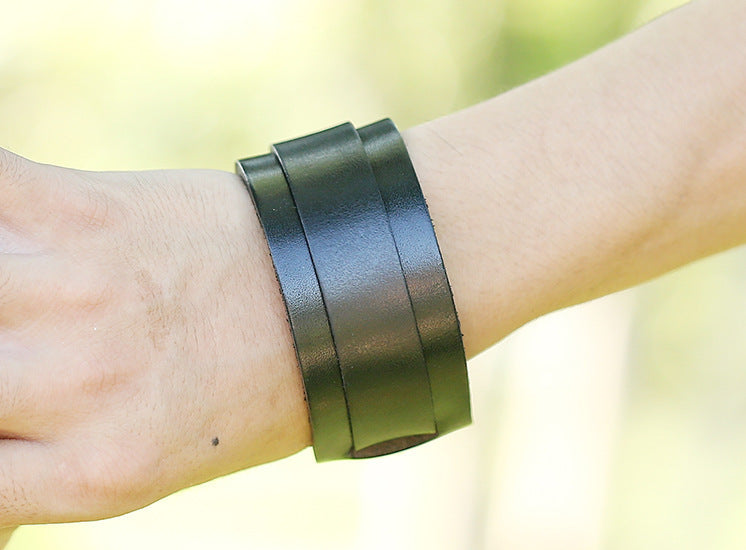 Punk Wide Leather Cattle Leather Bracelet