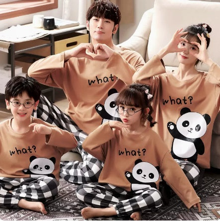 A Family Of Three Or Four Long Sleeved Cotton Pajamas Set