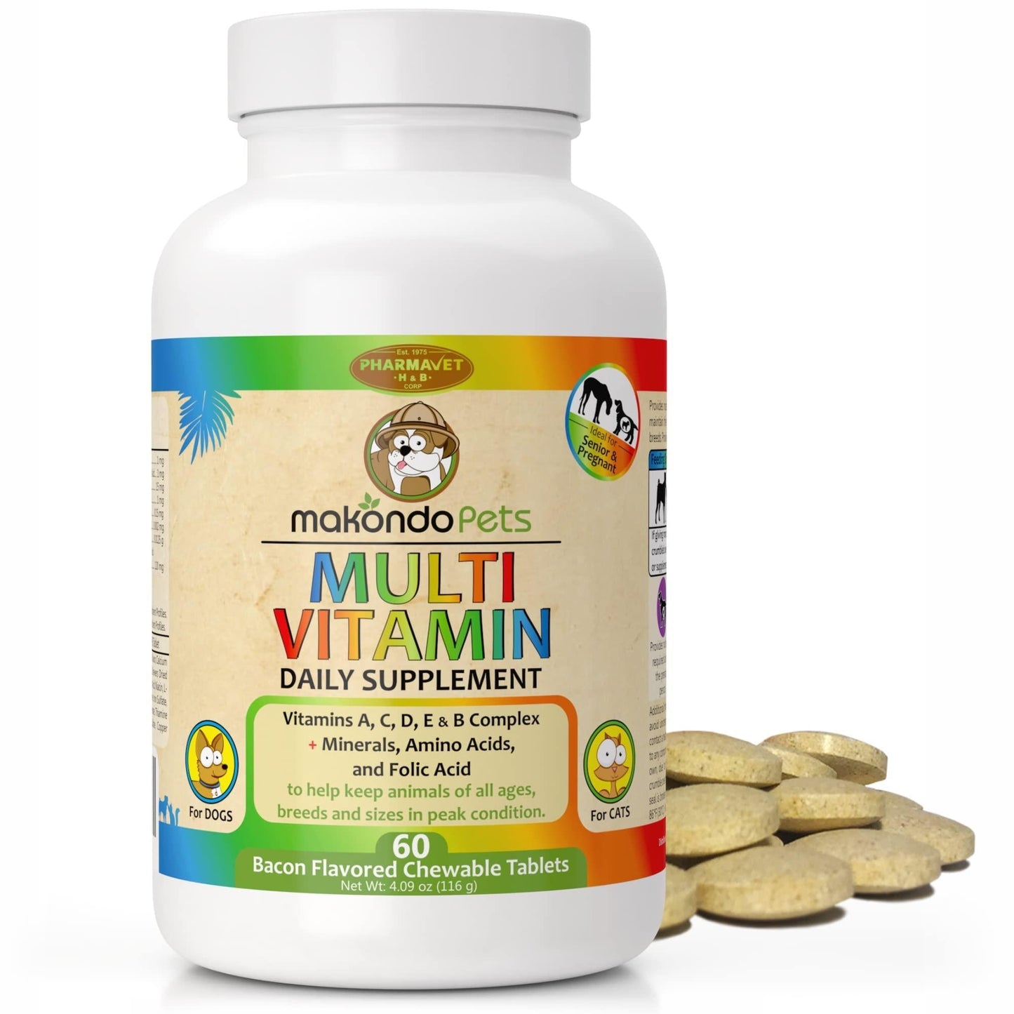 Prenatal Dog Vitamins 60 Pills for Dogs and Cats with Folic Acid Minerals