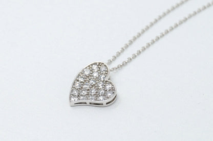 Vintage Simulated Diamond Accented Sweetheart Heart Sterling Silver Necklace 18"