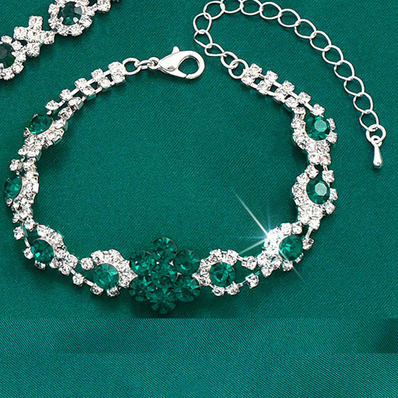 High-grade Crystal Gem Women's Water Drop Necklace Ear Stud Bracelet Ring