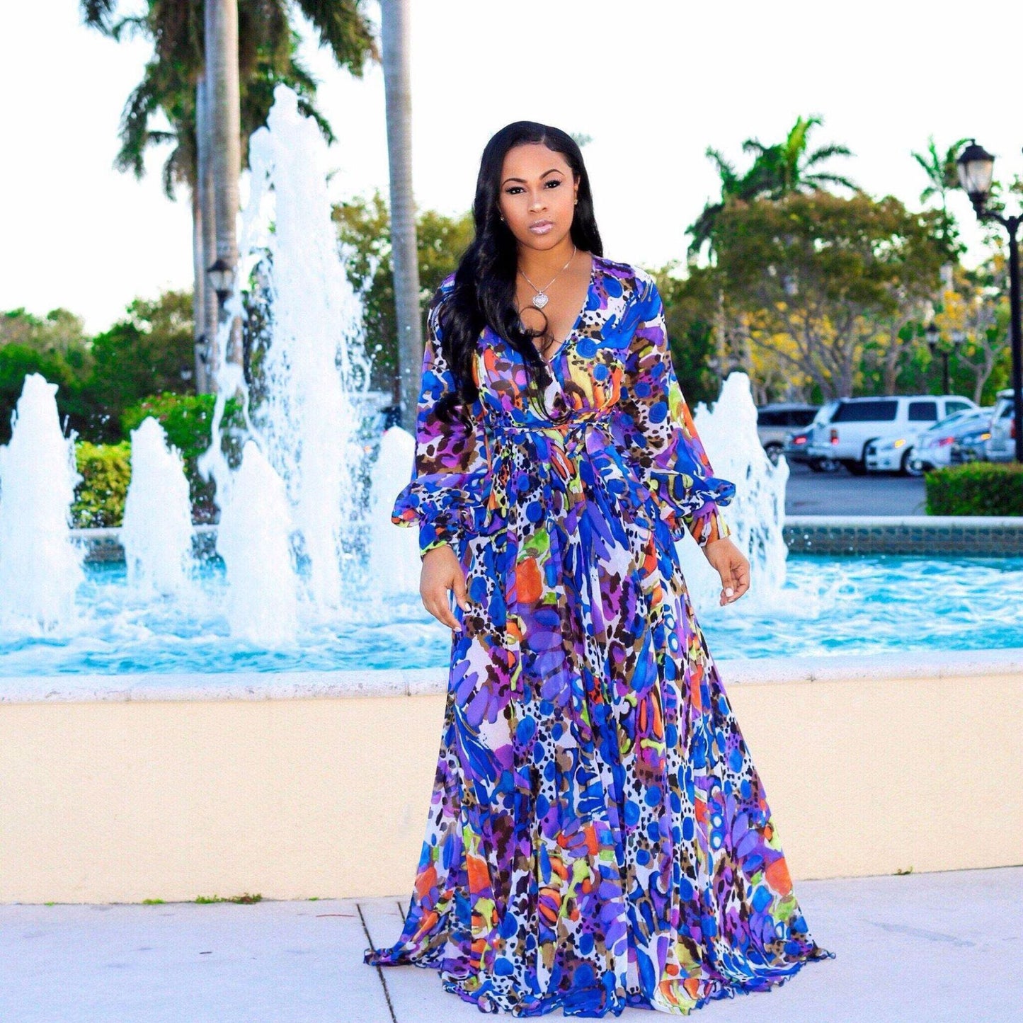 Women's Printed Chiffon Sexy Dress With Lining Dresses