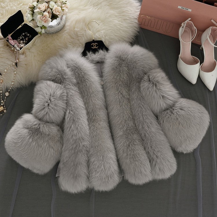 Women's Imitation Fur Fox Stitching Three-quarter Sleeve Coats