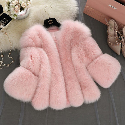 Women's Imitation Fur Fox Stitching Three-quarter Sleeve Coats