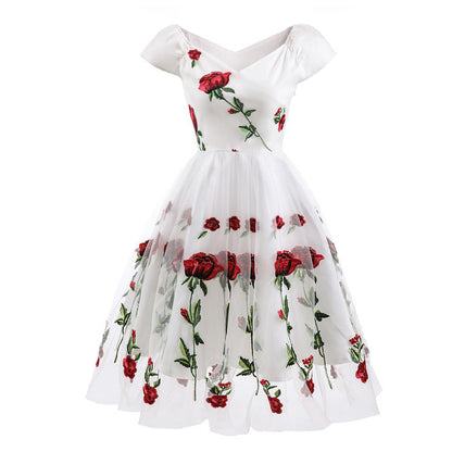 Party Dress Embroidered Rose Lace Mesh Dresses