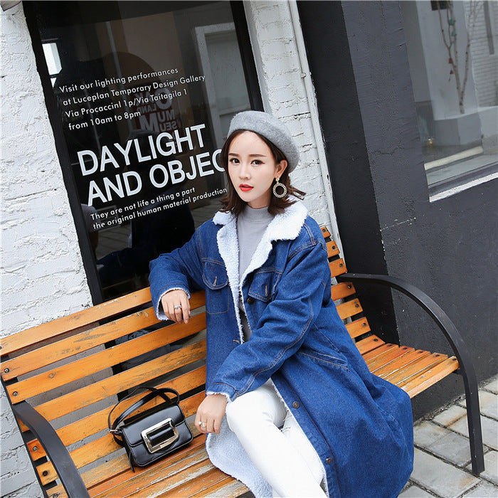 Women's Style Loose Lapels Lamb Wool Denim Coats