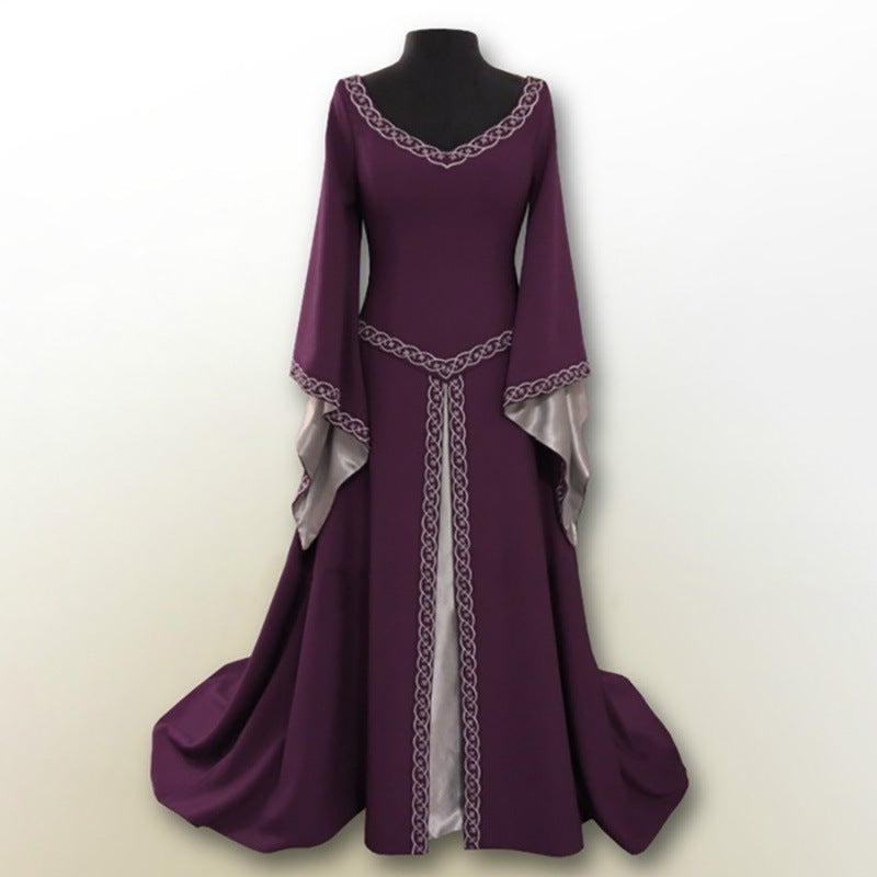Women's Classical Halloween Christmas Long Sleeve Embroidered Dresses