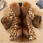 Women's Fox Fur Mid-length Big Collar Leopard Coats