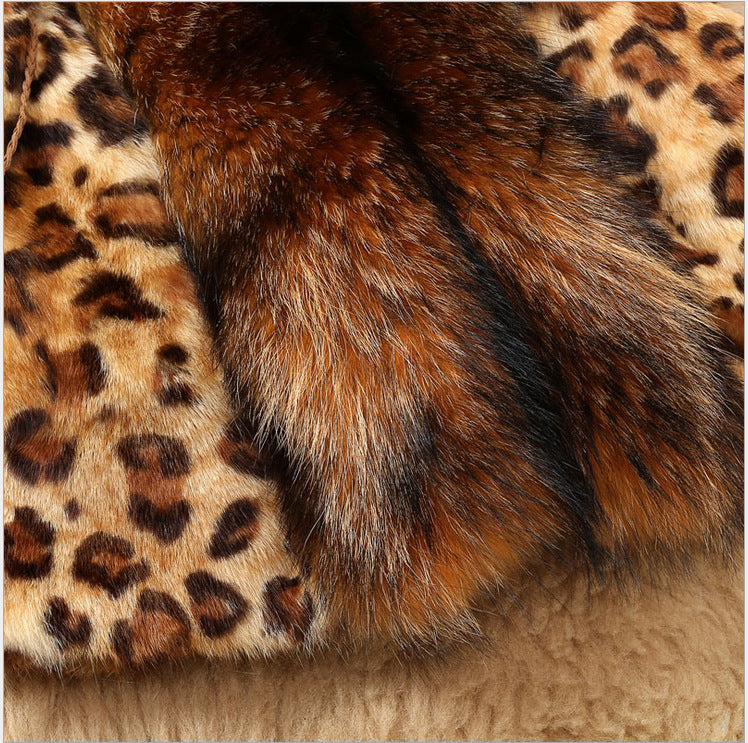 Women's Fox Fur Mid-length Big Collar Leopard Coats