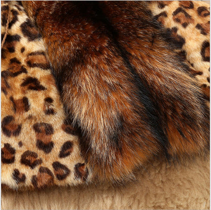 Women's Fox Fur Mid-length Big Collar Leopard Coats