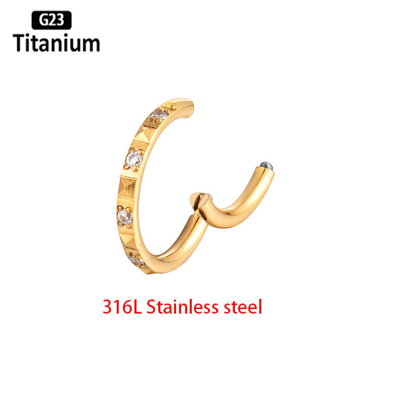 Inlaid 5A Zircon G23 Titanium Alloy Closed Nose Ring
