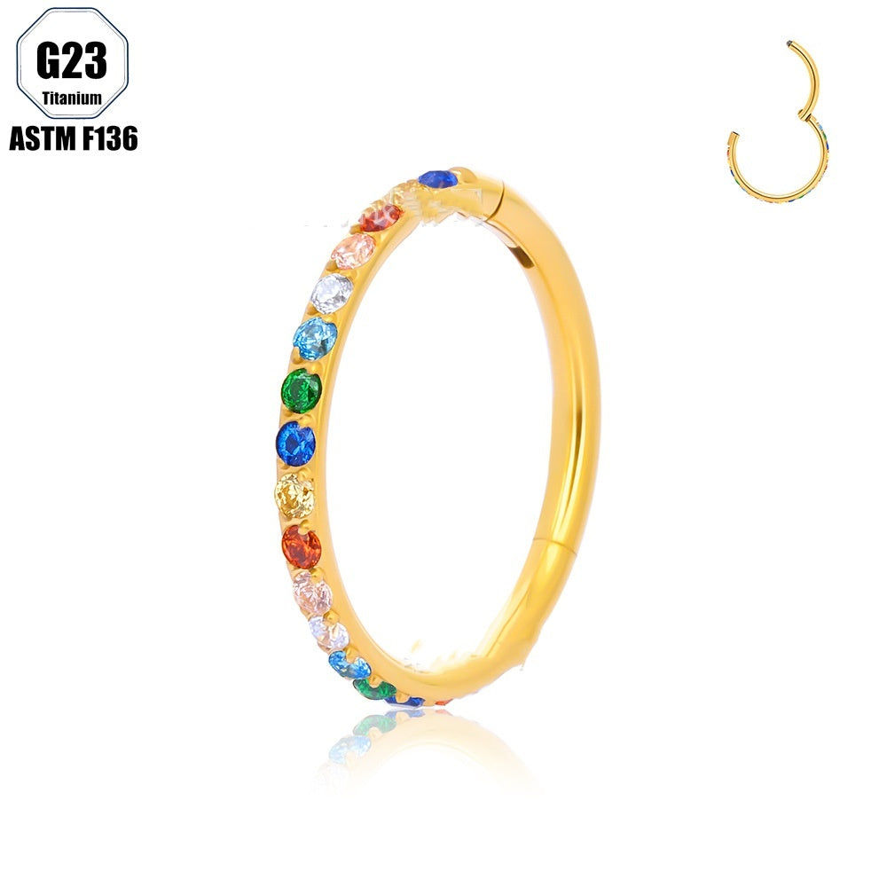 Inlaid 5A Zircon G23 Titanium Alloy Closed Nose Ring