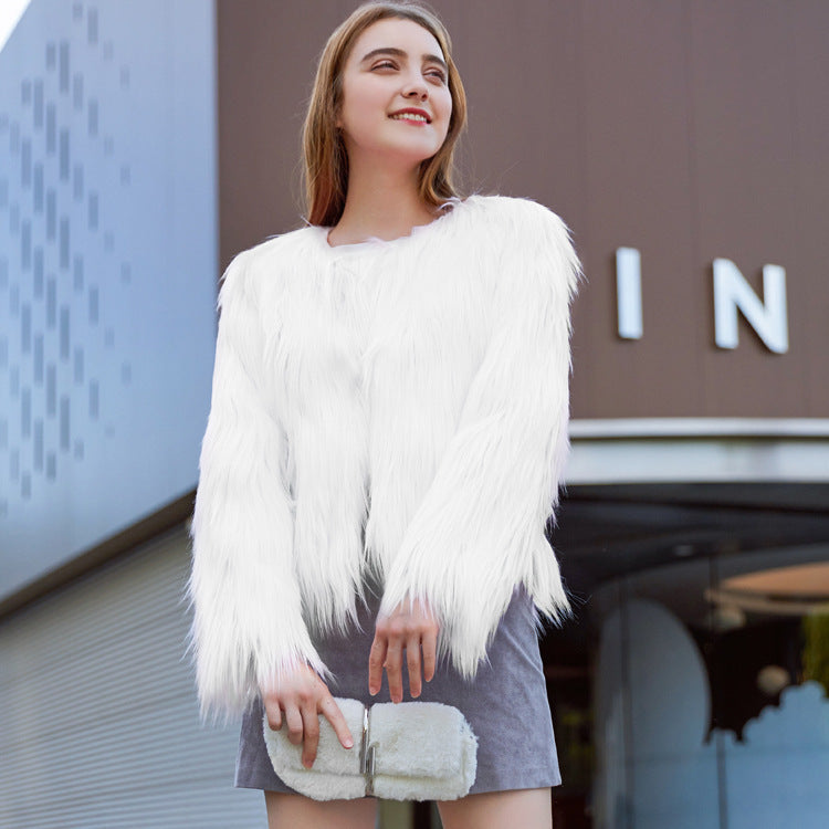 Women's Fur Imitation Pure Color Washed Long Coats