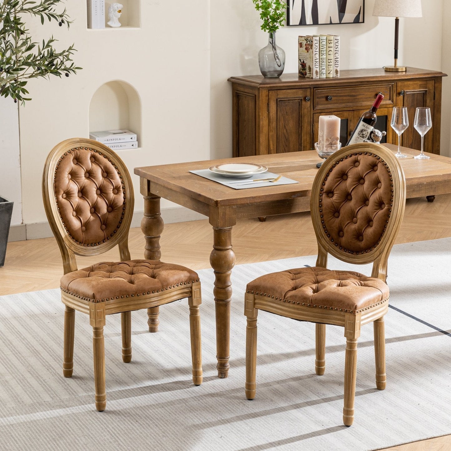 Set of 2 French Style Solid Wood Antique Dining Chairs
