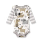 Puppy Dog Print Baby Bodysuit – Cotton Stripe Sleeve
