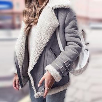 Women's Thickened Lamb Fur Warm Deerskin Veet Motorcycle Coats