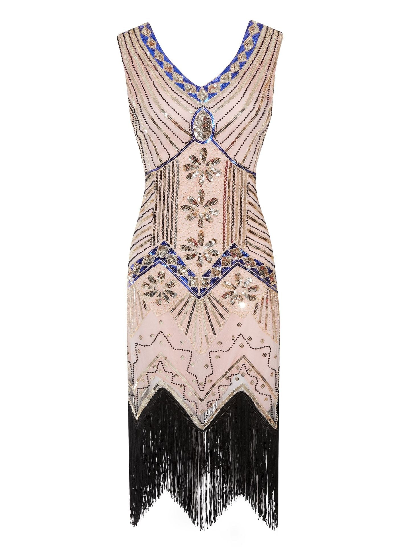 Retro Style Sequin Bead Dress Front Back Evening Dresses
