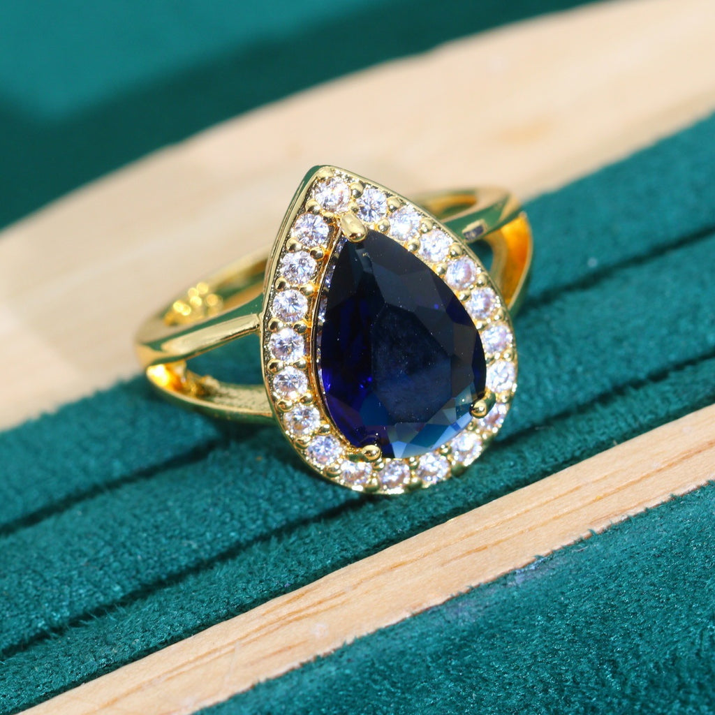 Blue Water Drop Zircon Necklace Earring Ring Bracelet 3-piece Set