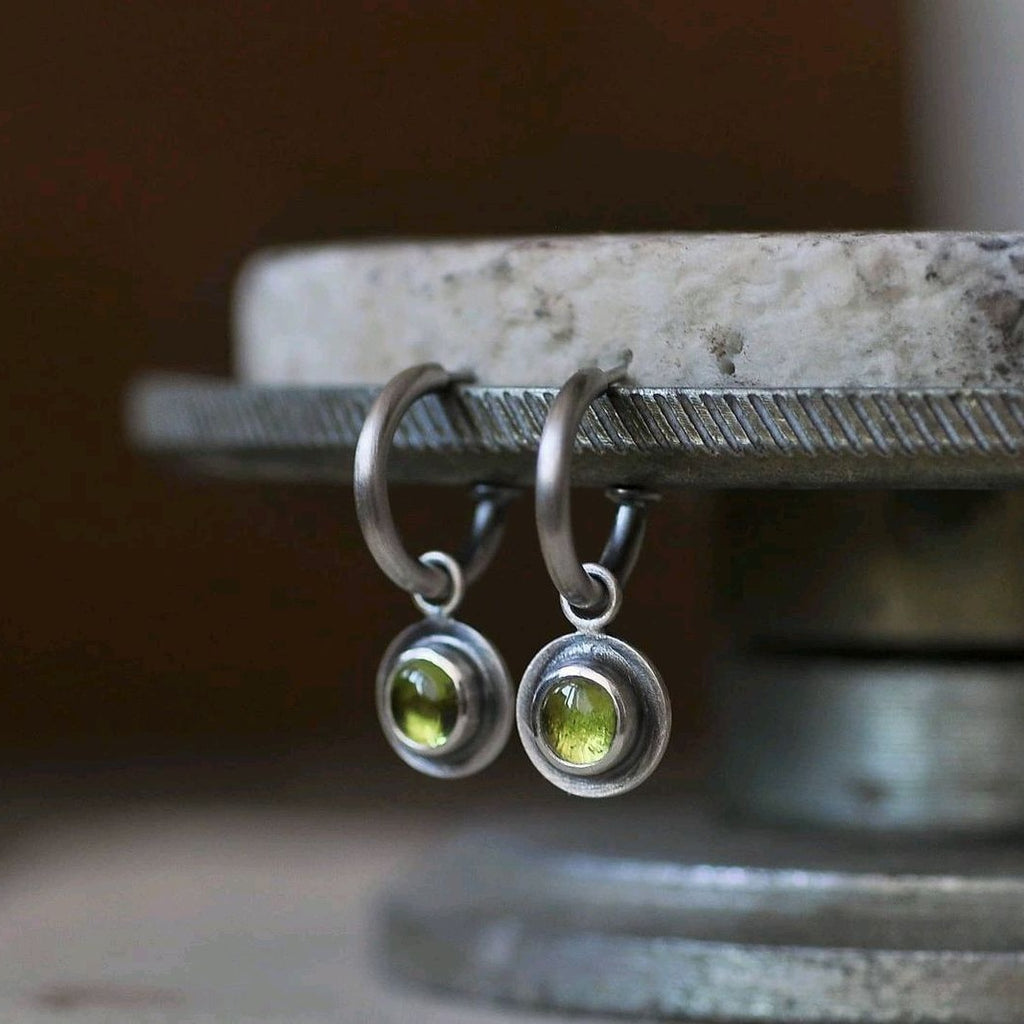 Simple Round Colorful Beads Circle Ancient Silver Earrings