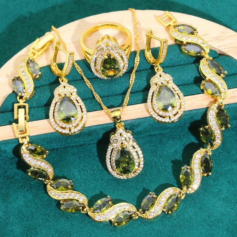 Anti-allergy Zircon Bracelet Necklace Earring Ring Ornament Suit