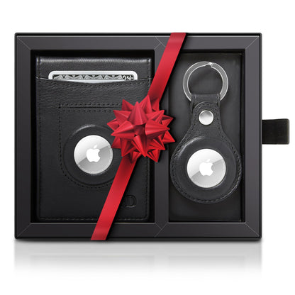 Leather Money Clip Wallet + AirTag Keychain Gift Set – RFID Blocking
