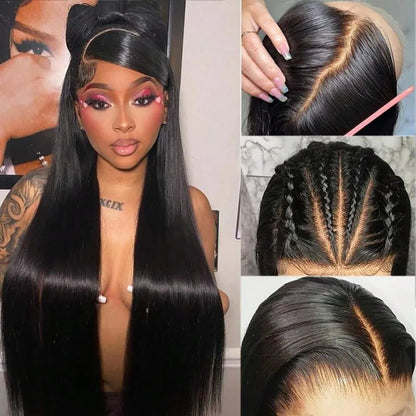 Full Frontal Real HD Lace Wig Human Hair Pre Plucked Bleached Knots 250% Density Straight Human Hair Wigs For Women 26 Inch