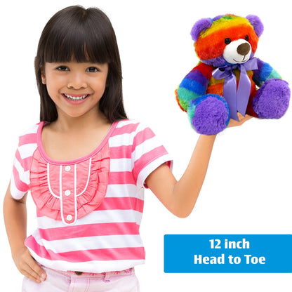 Rainbow Teddy Bear Set of 2 - Plush Stuffed Animal Cuddly Soft 12 inch