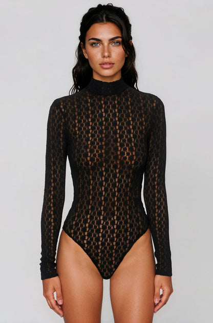 Vezza Floral Mesh Bodysuit – Black (Final Sale)