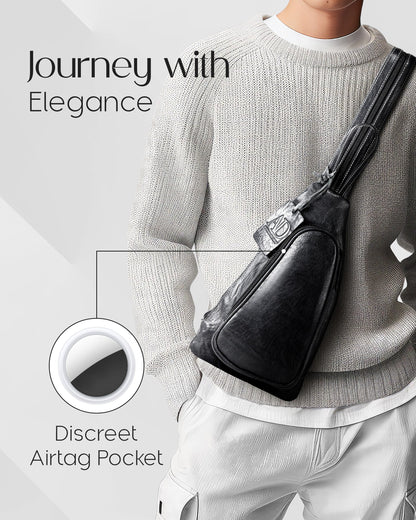 Genuine Leather Sling Bag – Crossbody, Hidden AirTag Pocket