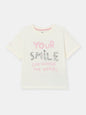 Short Sleeve T-Shirt With Phrase Sequin Graphic - Ecru
