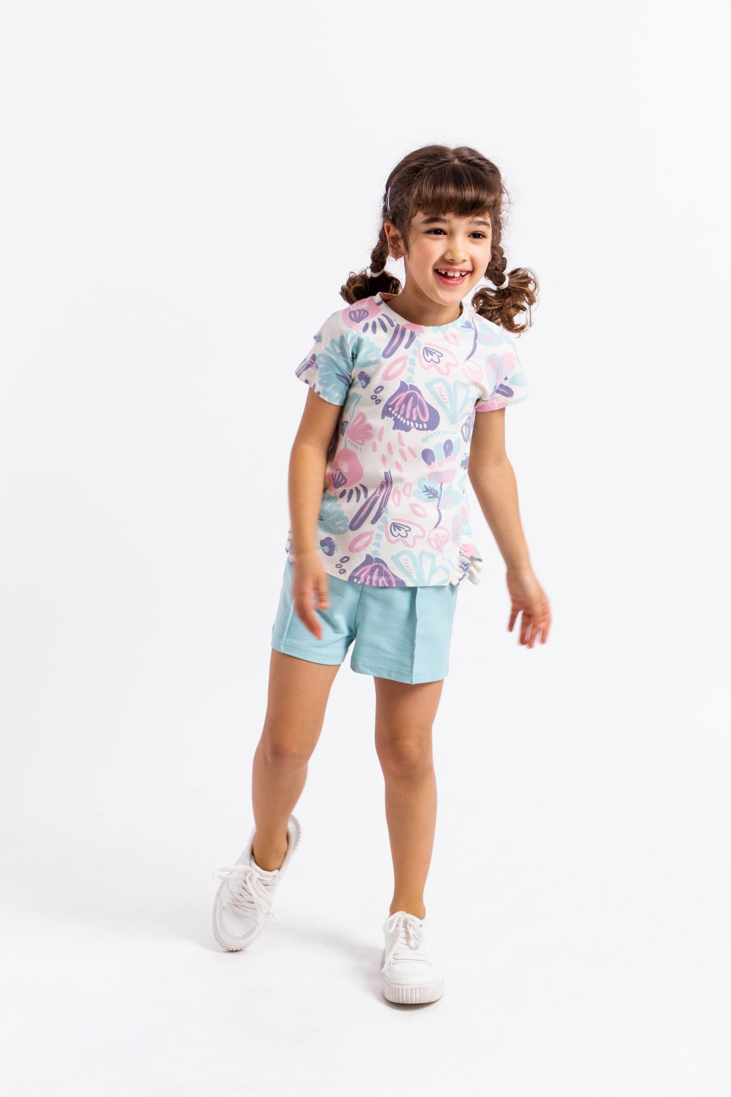 Short Sleeve T-Shirt in (Watercolor Floral) Pattern - Ecru