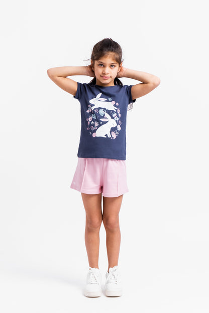 Short Sleeve T-Shirt with (Bunny Meadow) Graphic - Grey