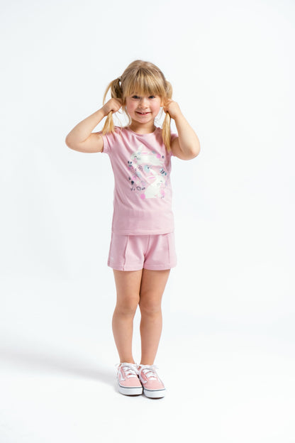 Short Sleeve T-Shirt with (Bunny Meadow) Graphic - Pink