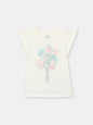 Cherubino Girls' Flutter Sleeve Floral Bouquet Tee in Ecru