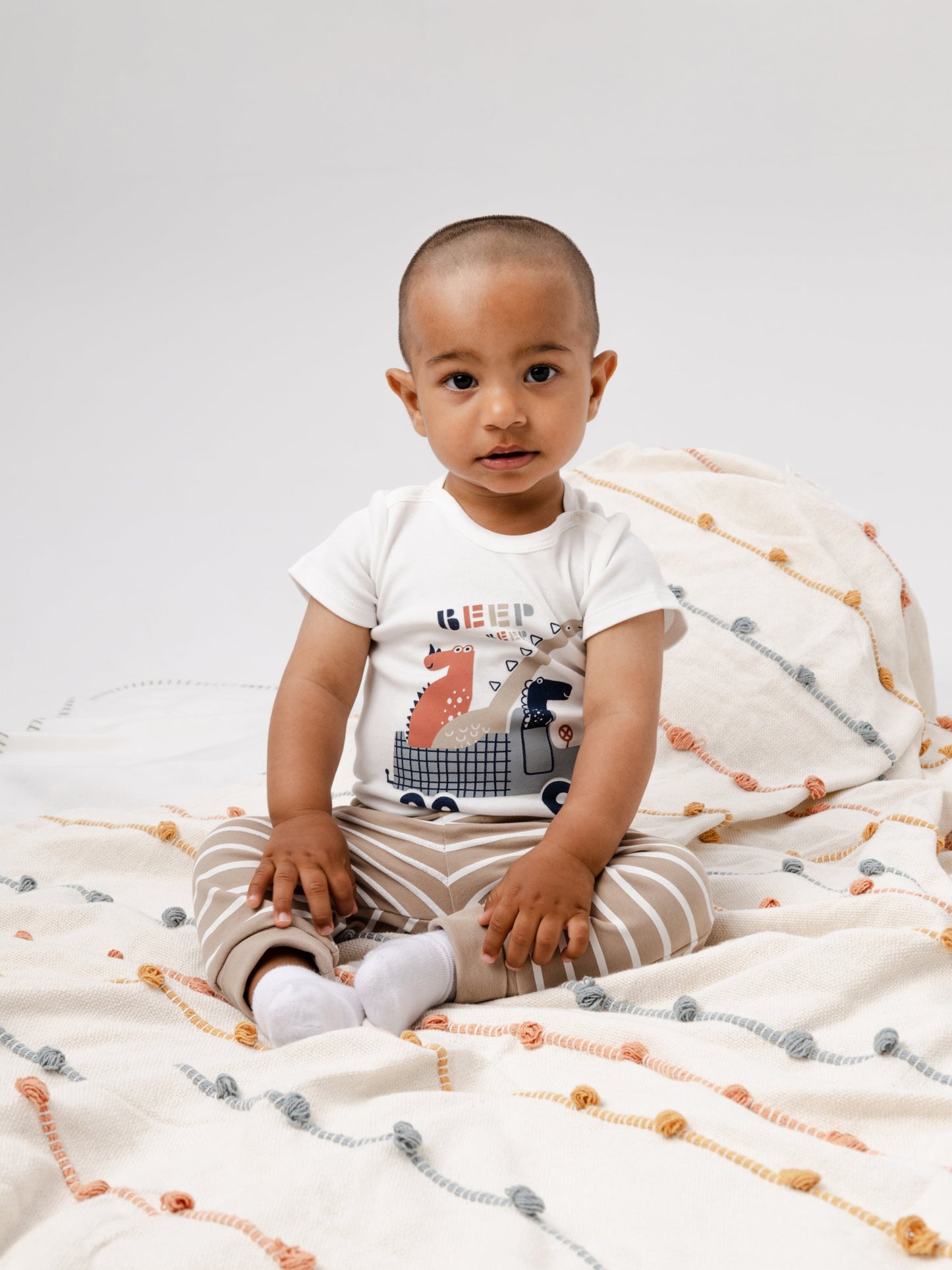 Short Sleeve Dino Adventure Bodysuit  - Ecru