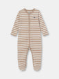 Snap Front Jumpsuit with Non-Slip Footies with (Mini Stripe) Pattern - Brown