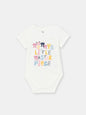 Short Sleeve Wrap Front Bodysuit with (Masterpiece) Phrase Graphic - White