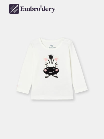 Long Sleeve Top with (Zebra) Patch Embellishment - White