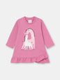Short Sleeve Flutter Trim Dress with (Baby Kiss) Graphic - Raspberry