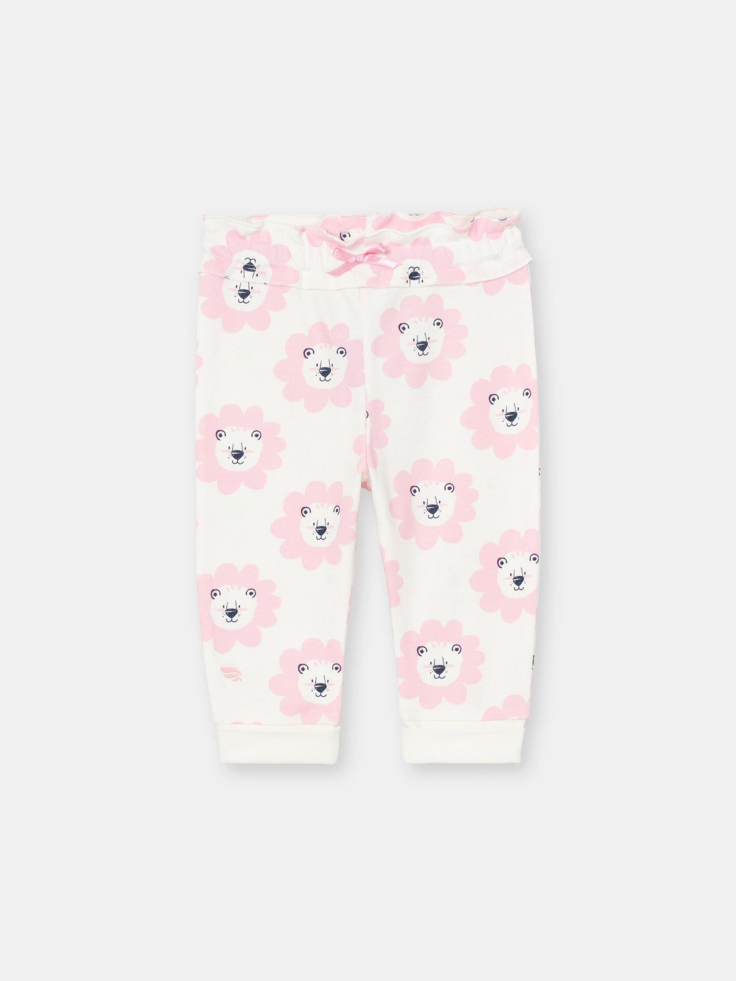 Ruffle Waistband Pants with Adjustable Cuffs in (Floral Lion) Pattern - White