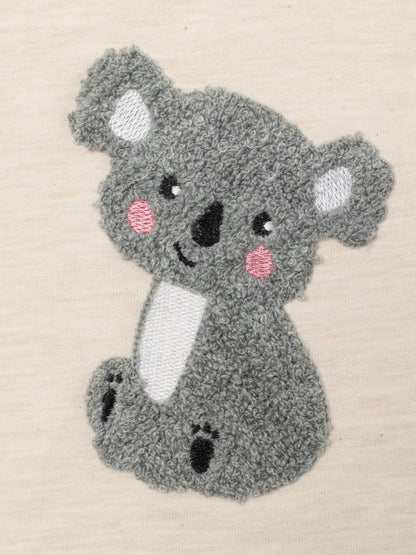 Two Piece Chenille (Koala) Embroidery Flutter Sweatshirt & Jogger Set - Ecru