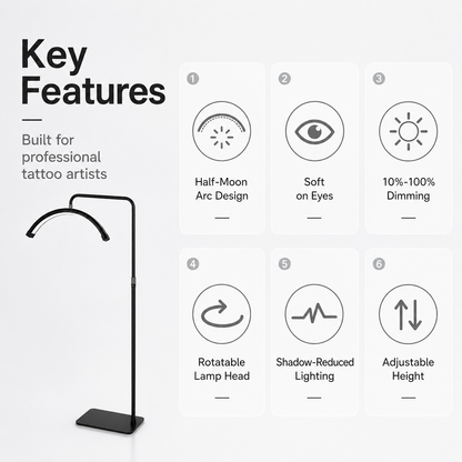 Tattoo Estheticians Pmu Eyelash LED Floor Light,  moon Lamp with phone holder