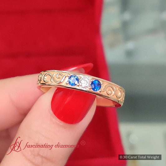 Classic Mens 3 Stone Wedding Band