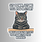 "Sit down, let me tell you a story" Sarcastic Funny Cat Sticker