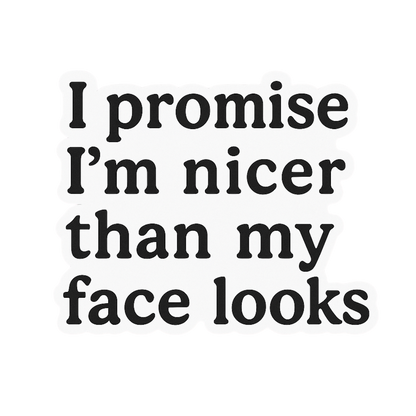 "I promise I'm nicer than my face looks" Sarcastic Sticker
