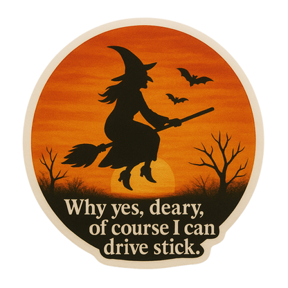Funny Spooky Witch Halloween Sticker "Witch Driving Stick"