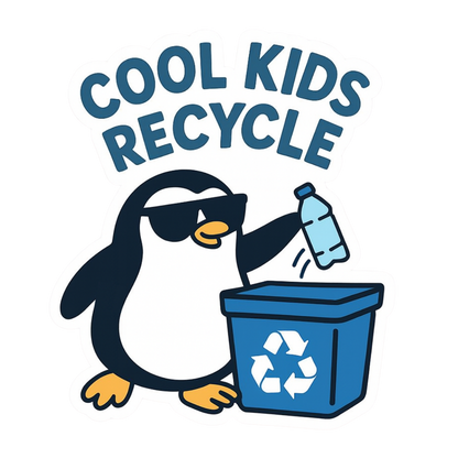 "Cool Kids Recycle" Funny Cute Penguin Sticker