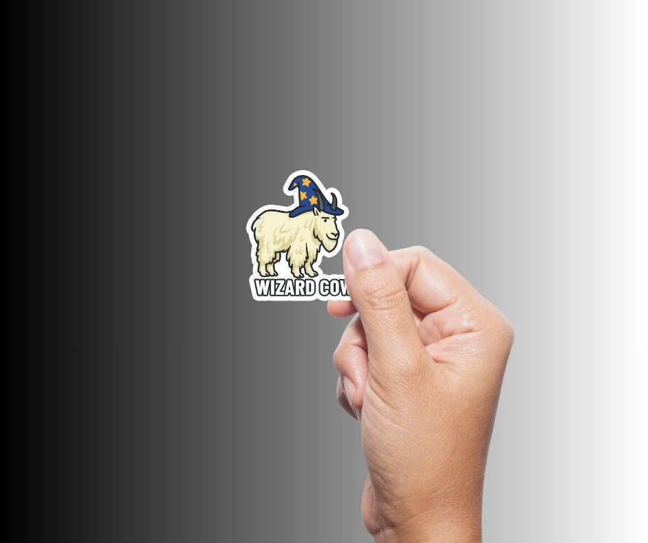 "WIZARD COW" Cute Funny Mountain Goat Wizard Sticker
